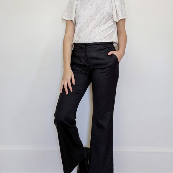 DKNY Charcoal Gray Black Wool Flared Slacks - Picture 1 of 7